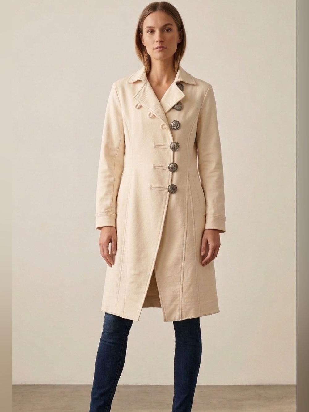 Neon Buddha Cream Cotton Coat Long Spring Jacket